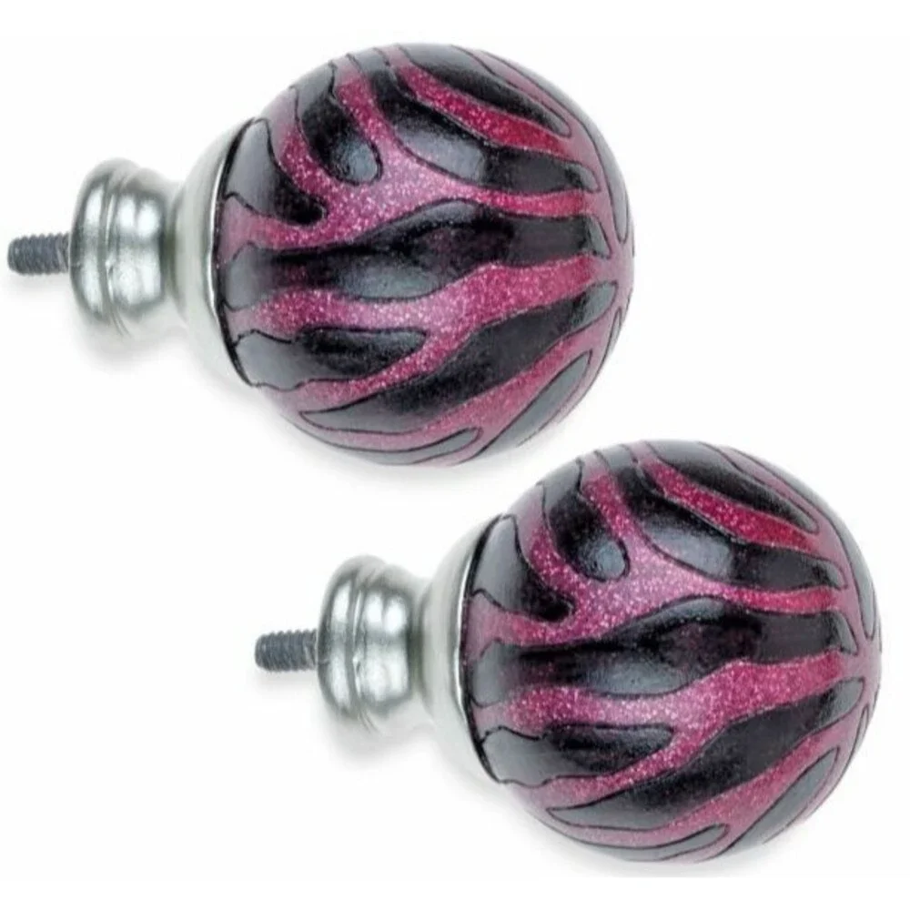Cambria My Room Set of 2 Zebra Stripe Finials in Magenta Silver Glitter Nickel